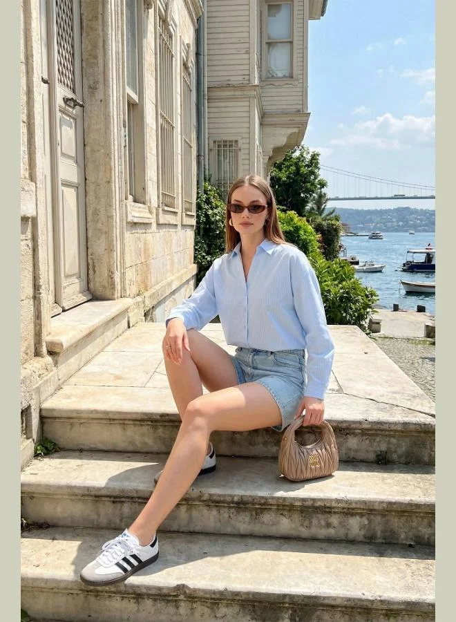 ليلا Lela Striped Oversize Fit Classic Collar Long Sleeve Shirt Women's SHIRT 6925437